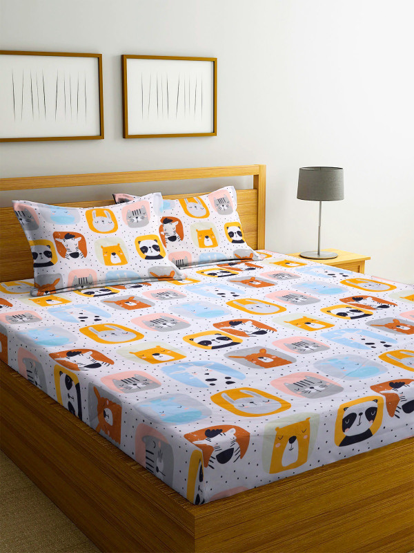 HANDBLOOM Cotton Queen Flat 220 TC 3D Printed 1 Bedsheet with 2 Pillow Covers(baby pink)