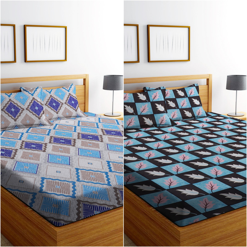 Flipkart SmartBuy Microfiber Double Flat 160 TC Printed Bedsheet(Pack of 2, Multicolor)