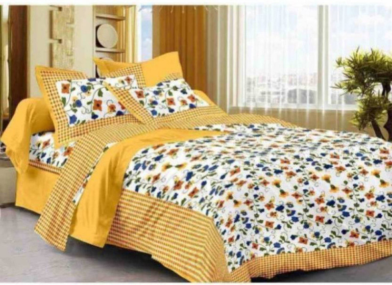 Sugun creation Cotton Double Flat 230 TC Printed 1 Bedsheet with 2 Pillow Covers(Multicolor)