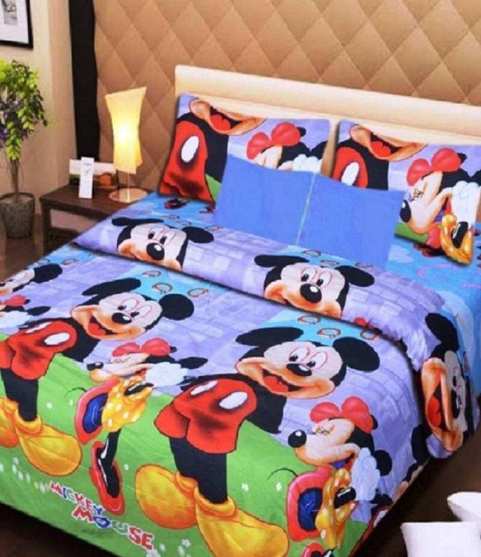 MR VIHAAN Microfiber Double Flat 135 TC 3D Printed 1 Bedsheet with 2 Pillow Covers(Blue)