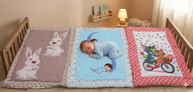 nivacreation Cotton Single Fitted (Elastic) 3 TC Cartoon 3 Summer Bedsheets with 3 Pillow Covers, 1 Cushion Covers(Brown, Blue, Pink)