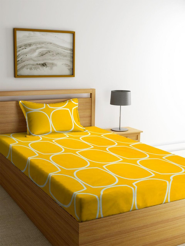 Ymoria Polycotton Single Fitted (Elastic) 210 TC Solid 1 Summer Bedsheet(Yellow)