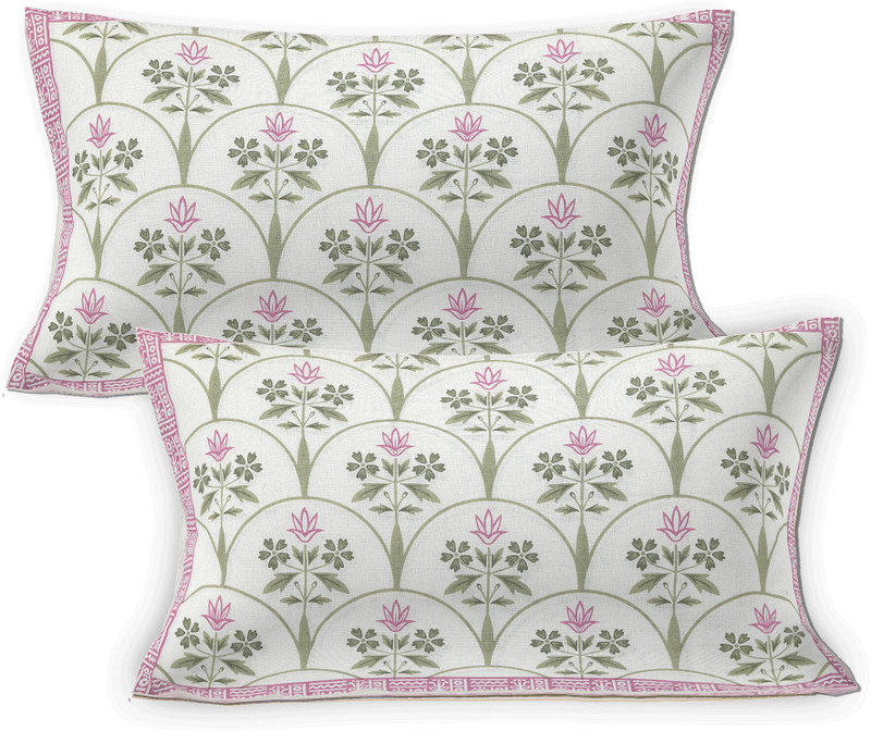 INDHOME LIFE Cotton Queen Flat 280 TC Floral 1 Bedsheet with 2 Pillow Covers(Green)