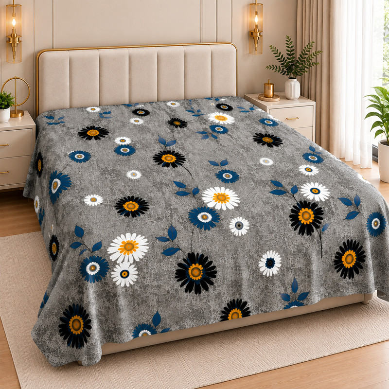 Flipkart SmartBuy Microfiber Double Flat 110 TC Printed 1 Bedsheet(Grey)
