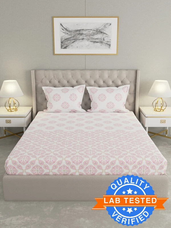 Raymond Home Cotton King Flat 200 TC Motifs Bedsheet(Pack of 1, Pink)