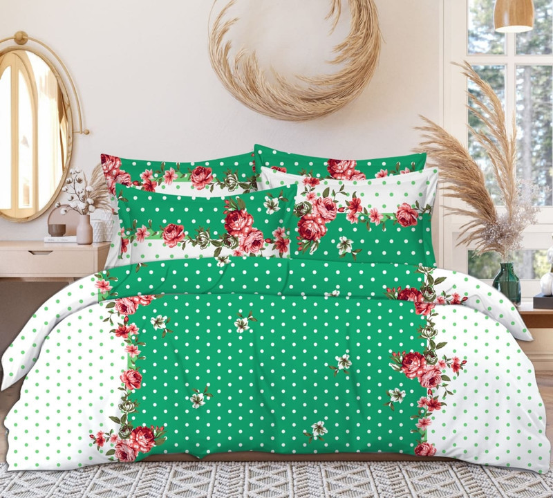 Accounting Satin Double Flat 1 TC 3D Printed 1 AC Bedsheet with 2 Pillow Covers, 1 Cushion Covers(White green colour bed sheet)