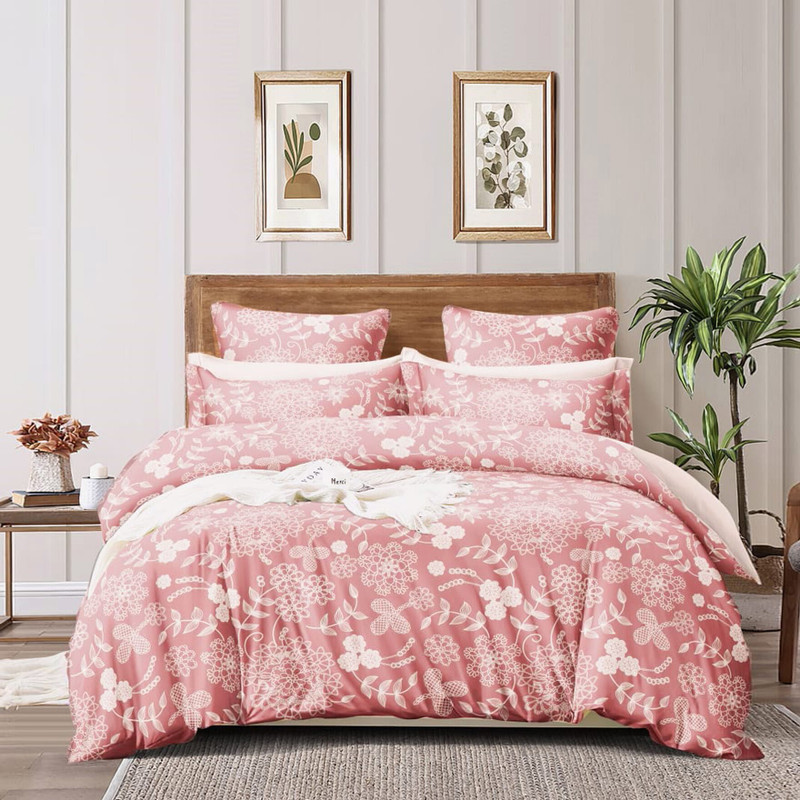 INDHOME LIFE Cotton Queen Fitted (Elastic) 210 TC Floral 1 Bedsheet with 2 Pillow Covers(Pink)