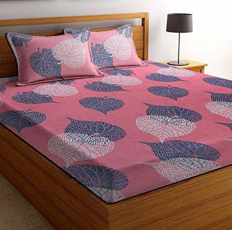 VAS COLLECTIONS Microfiber Single Flat 160 TC Floral 1 Bedsheet with 2 Pillow Covers(Pink)