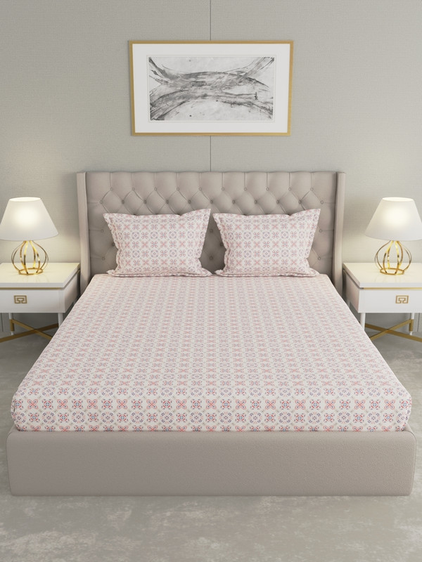 Raymond Home Microfiber Double Fitted (Elastic) 110 TC Motifs 1 Bedsheet with 2 Pillow Covers(Flat)