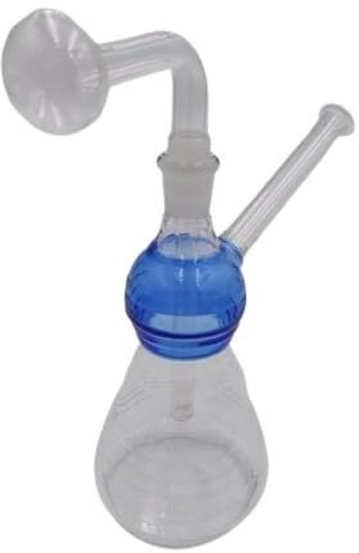 TANISHKA EXPORT Borosilicate Glass Water Pipe with Blue Accent, Clear with Multicolor Rasta Beer Bong Funnel(120 mll)