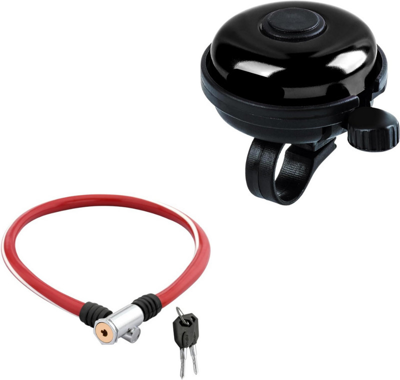 Rahidhay Combo Bicycle Cable Lock(Red) with Bell(Black) Bell(Red)