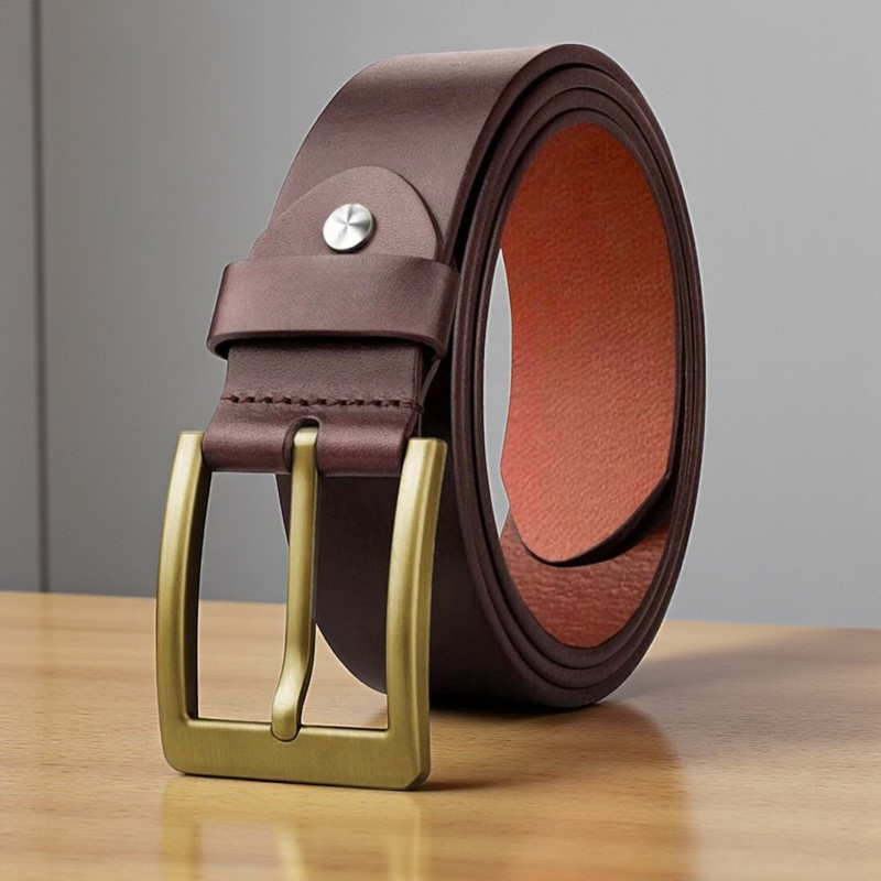 LEOWINGS Men Formal Brown Genuine Leather Belt