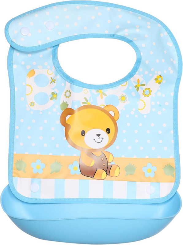 MOMSCAPE Waterproof Baby Silicon Bib for Feeding Infant with Detachable Food Catcher Tray(Blue)