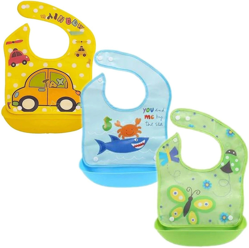 Everkid Silicon Baby Detachable Waterproof Apron Bibs for kids (Set of 3)(Multicolor)