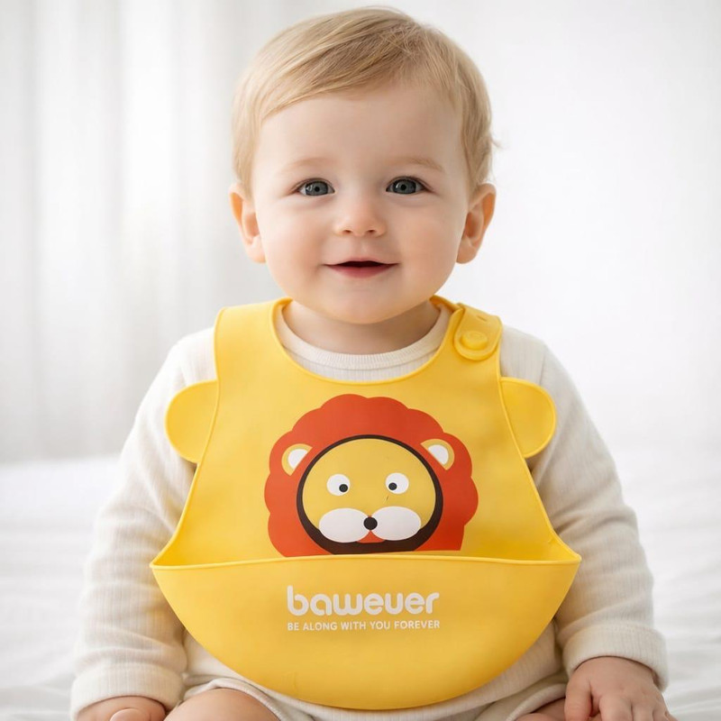 Goyoku Soft Silicone Waterproof Baby Bib, 6months to 3year, Adjustable Strap(Yellow)
