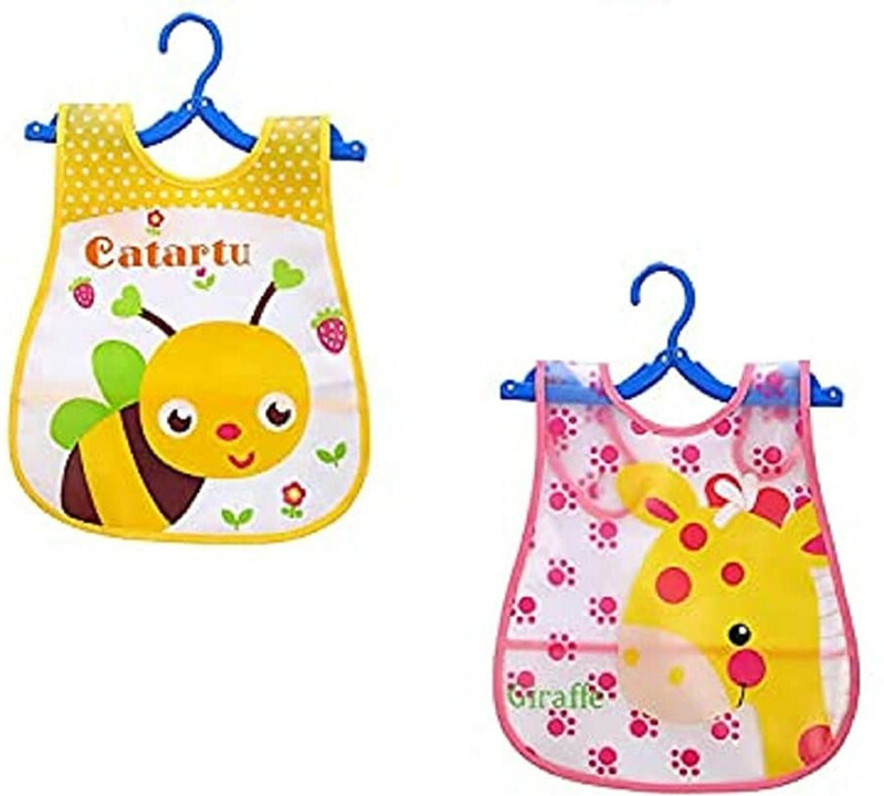 Bouchic Baby Plastic Apron Bibs 2Pcs | Waterproof,Quick Dry/ Multi-Design | 6-24 Months(Multicolor)