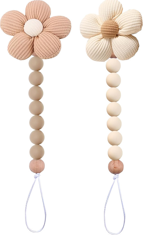 maycreate Flower Silicone Beaded Pacifier Clips Set with Anti Lost Loop Strap Soother(Multicolor)