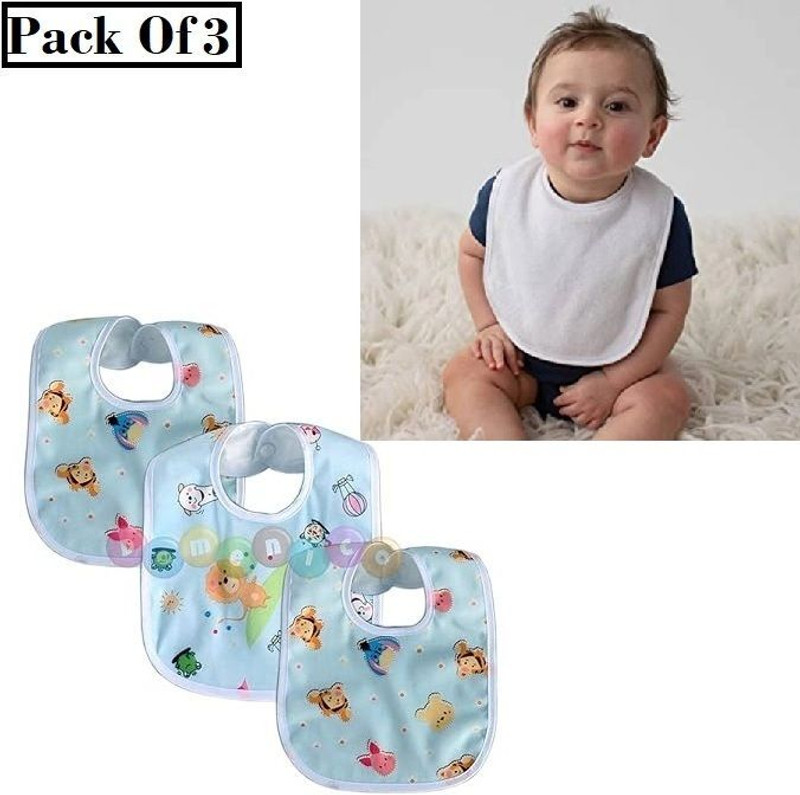 FLENGO 3Pcs Dry-Waterproof, Super Soft Cotton Daily Use, Elegant And Stylish Baby Bibs(Baby Soft Feeding Bibs/Multi Print with Tich Button)