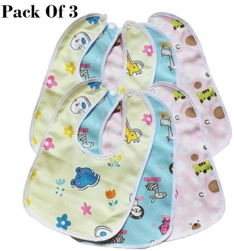 Buyer Choice (Pack Of 3) Baby Bib Super Soft Cotton Daily Use,Velcro Bibs For Baby Appron(Baby Soft Feeding Bibs/Multi Print with Tich Button)