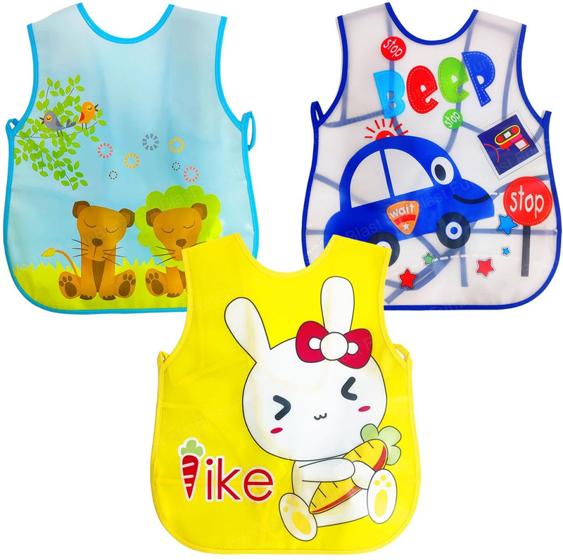 FunBlast Plastic Feeding Baby Bibs - 3 Pieces Waterproof Baby Apron, Bib for Toddlers(Color and Print May Vary)