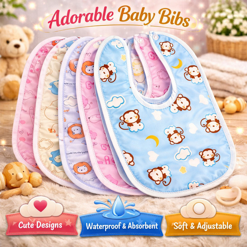 Bachpan Soft Cotton Baby Bibs Set | Waterproof Feeding & Drool Bibs for Newborn(Multicolor)