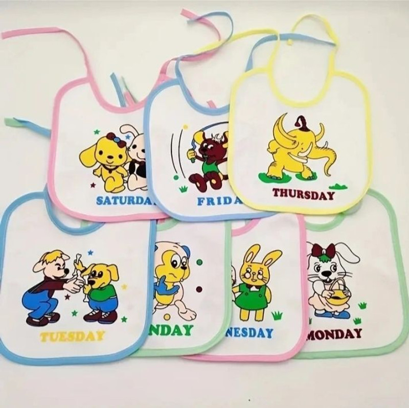 Mummasafe Baby Cotton Bib Pack of 7 Cartoon Print Multicolor(Multicolor)