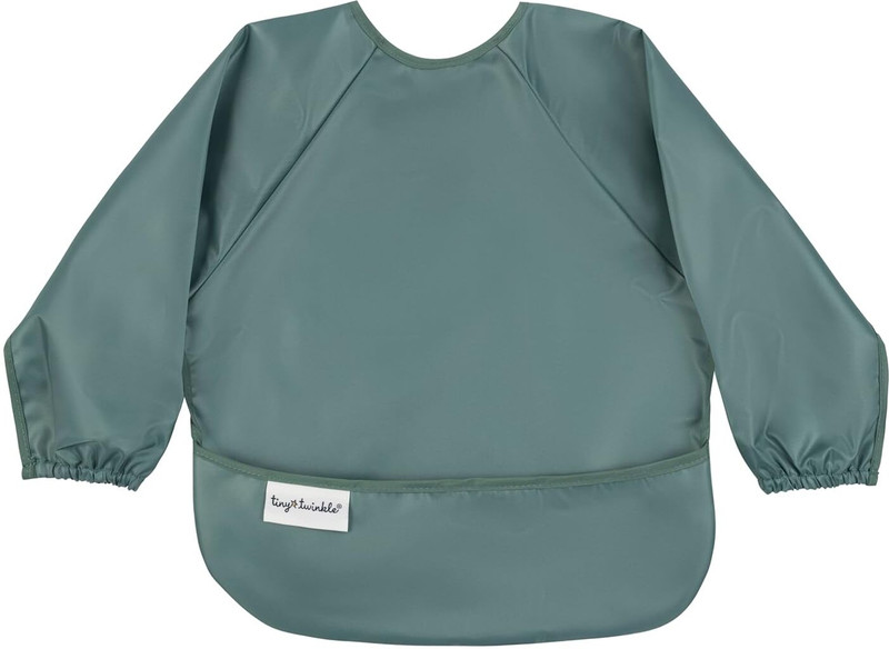 Tiny Twinkle Mess Proof Baby Bib Full Sleeve Bib Outfit - Small (6-24 Months)(Olive Green)
