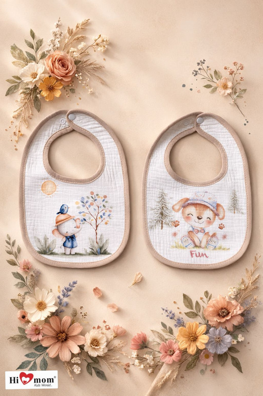HI MOM Baby Bib Waterproof Apron Soft & Absorbent Feeding Bib for Newborn Babies/Infant(Printed White5)