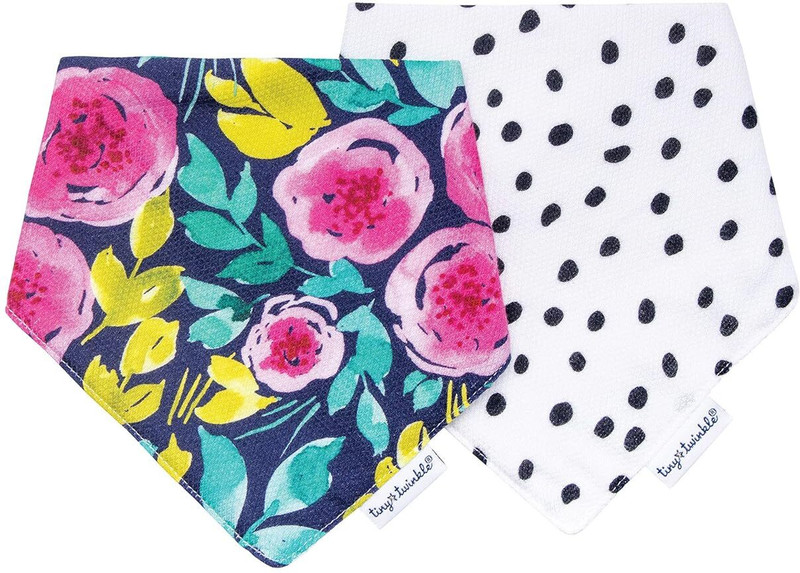 Tiny Twinkle Bandana Bibs, Super Absorbent Drool and Teething Bib (Pack of 2)(Painted Peony Girl Set)