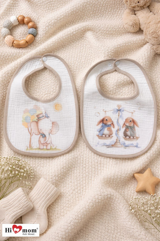 HI MOM Baby Bib Waterproof Apron Soft & Absorbent Feeding Bib for Newborn Babies/Infant(Printed White7)