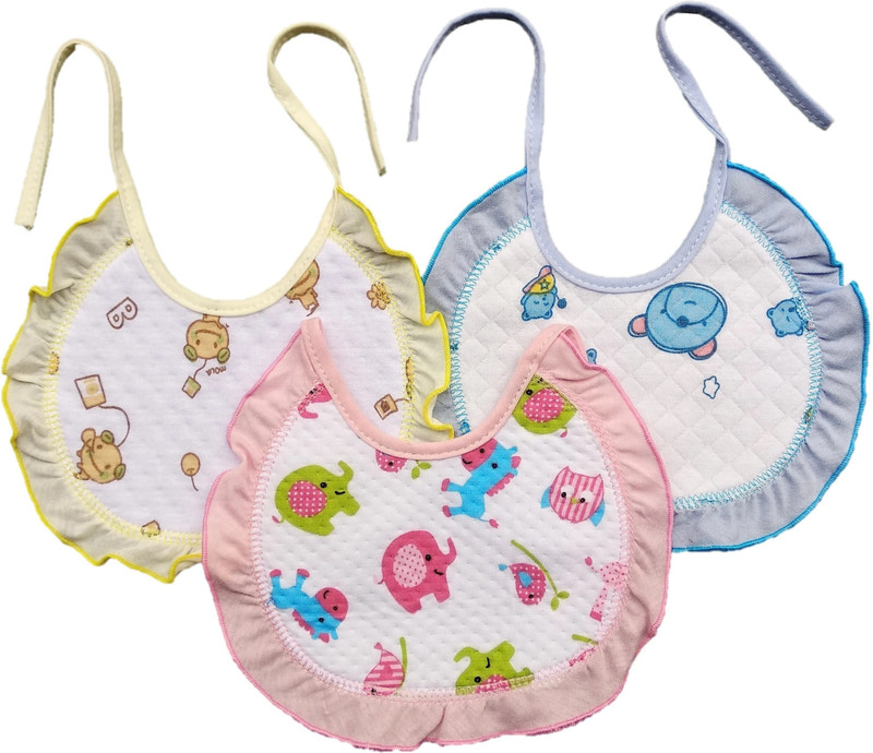 Justlist New Born Fast Dry-Waterproof, Super Soft Cotton Daily Use, Elegant and Stylish Knot bibs for baby boy and baby girl-Pack of 3 (Multicolor)(Multii)