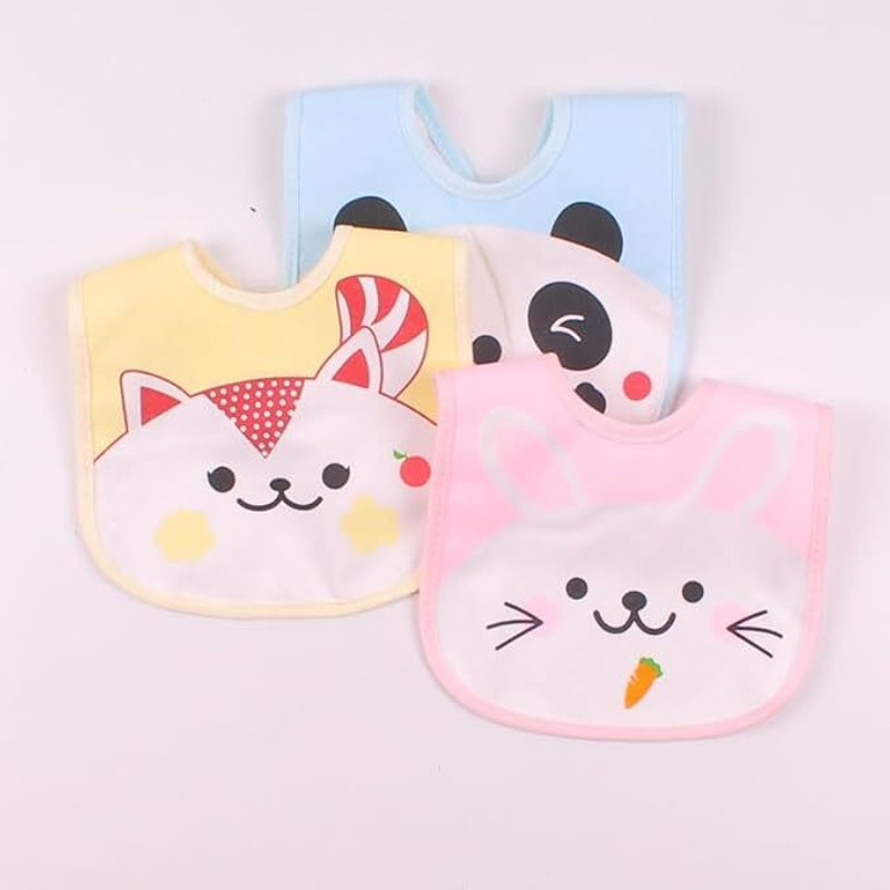 Little Boo Panda Printed Cotton Baby Feeding Bibs, Apron | Waterproof Spill Resistant-3 Pcs(Multicolor)