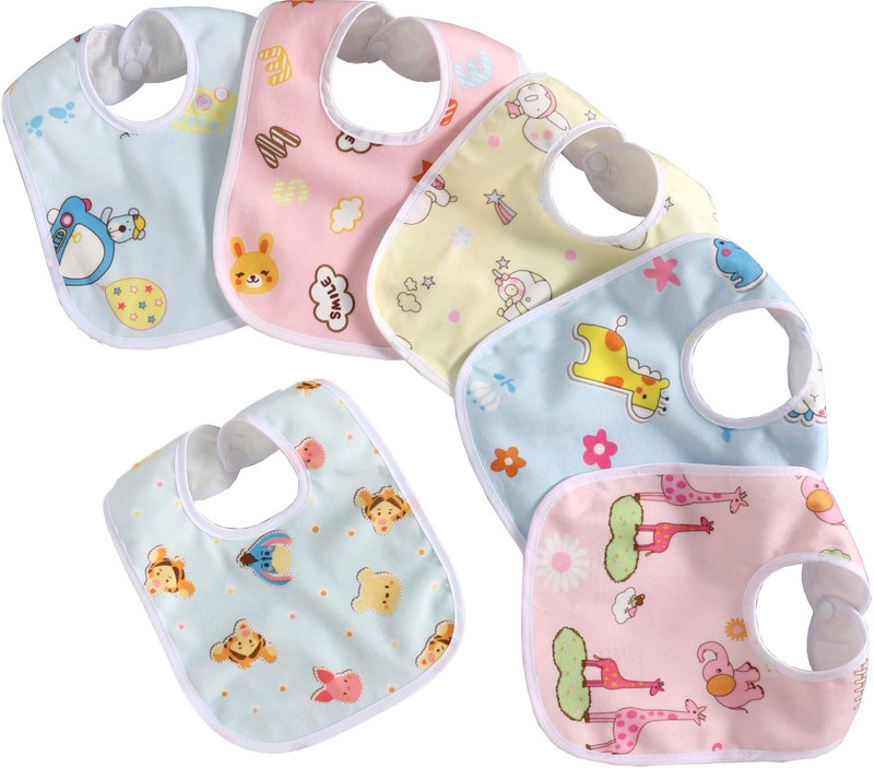 AMAKART Baby Waterproof Cotton Bibs (Pack of 6)(Multicolor)