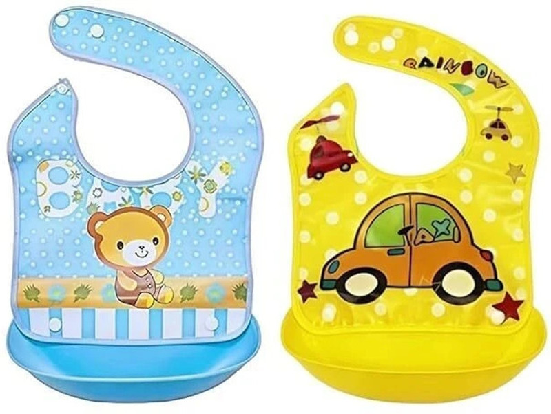 SWASUM Washable Bib - With Detachable Tray (Pack of 2)(Multicolor)