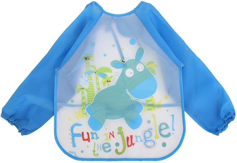 Lala Maneet Cartoon Printed Full Sleeves Washable Waterproof Apron Feeding Bibs For Babies(Blue)