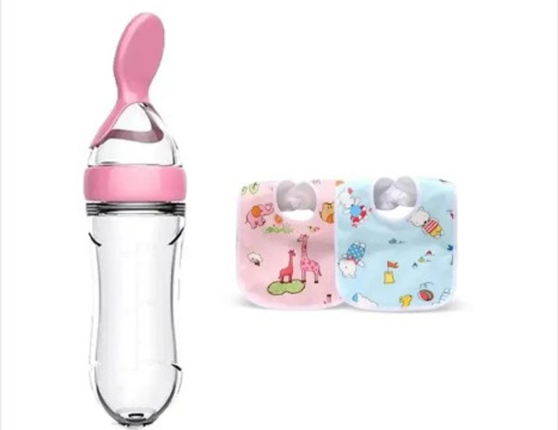 SDE 1 Spoon Bottle with Premium Soft Cotton Daily Use bibs-Multicolor pack of 2(Multicolor)