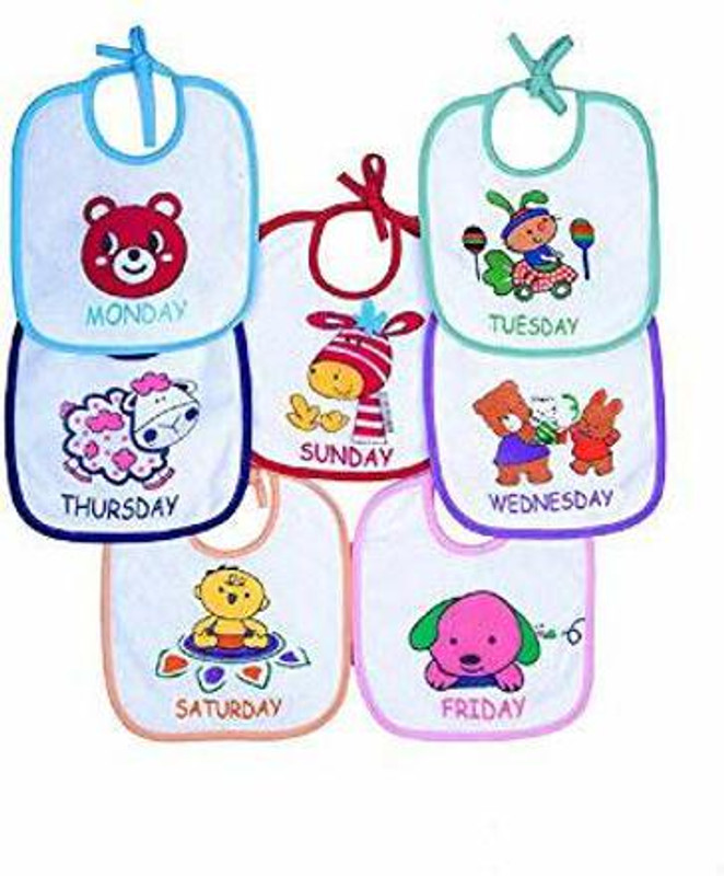 AVRONI Beautiful Printed 7 Days Cotton Baby Bib-7pcs(Multicolor)