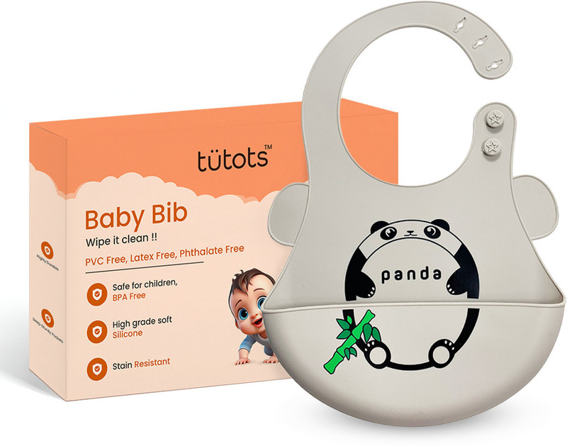tutots Silicone Baby Bib for Feeding & Weaning Babies and Toddlers Waterproof(Grey)