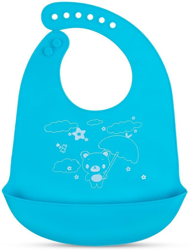 Millionminds Silicone Bib for Baby Food Feeding BPA Free, Baby Apron Adjustable Straps(Blue)
