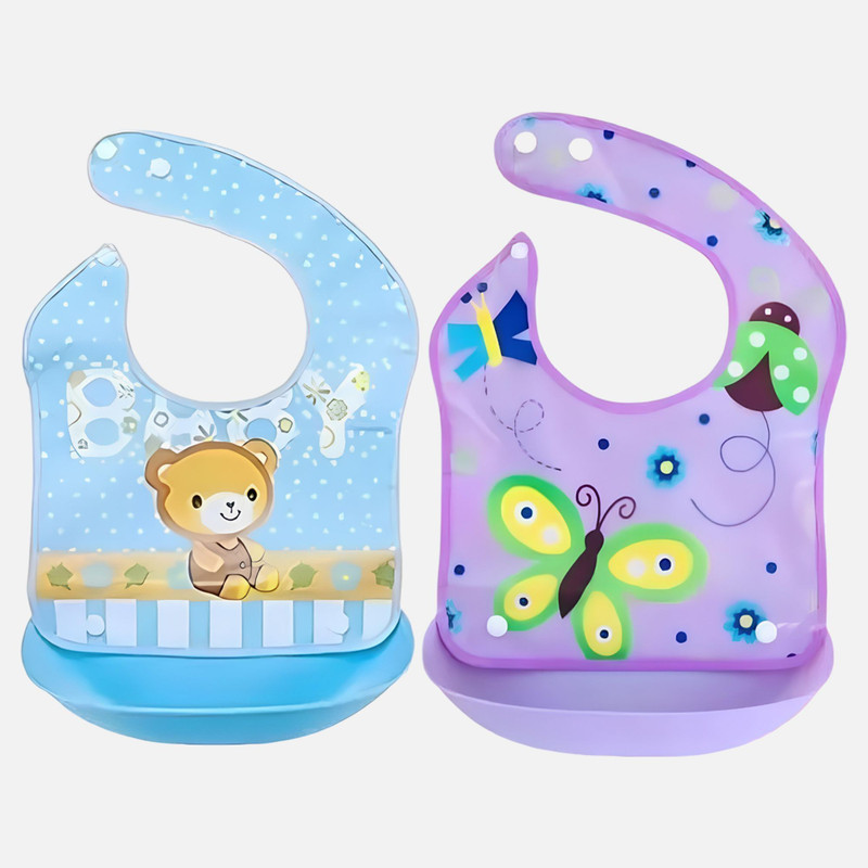 YOS TRENDZ Detachable Waterproof Silicon Apron Bibs for kids (set of 2) Random(Purple, Light Blue)