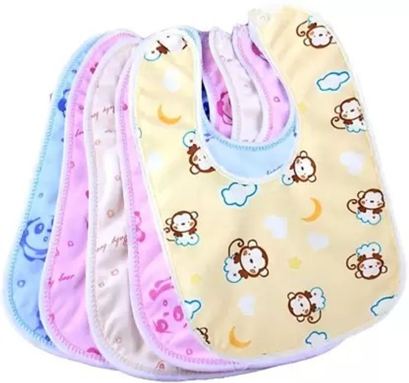 CYMRITEGLOBAL Combo of 5 Deluxe Waterproof Baby Cotton Snack Bibs(Light Pink, Blue, Yellow)