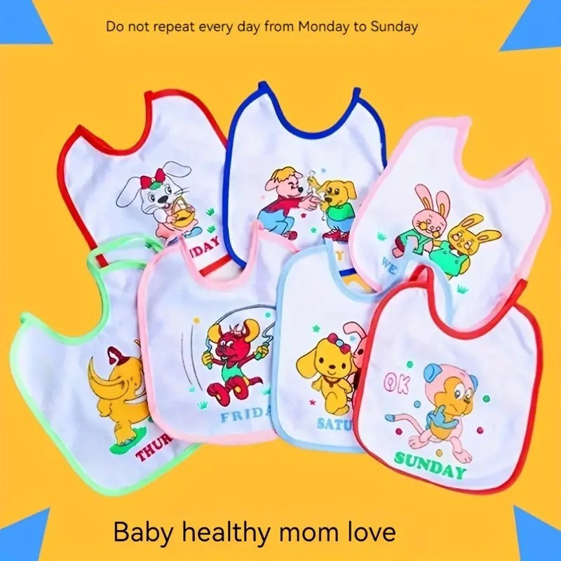 Goyoku NewBorn Baby Sunday To Saturday Full Week Waterproof Bib Pack of 7(New Bib)