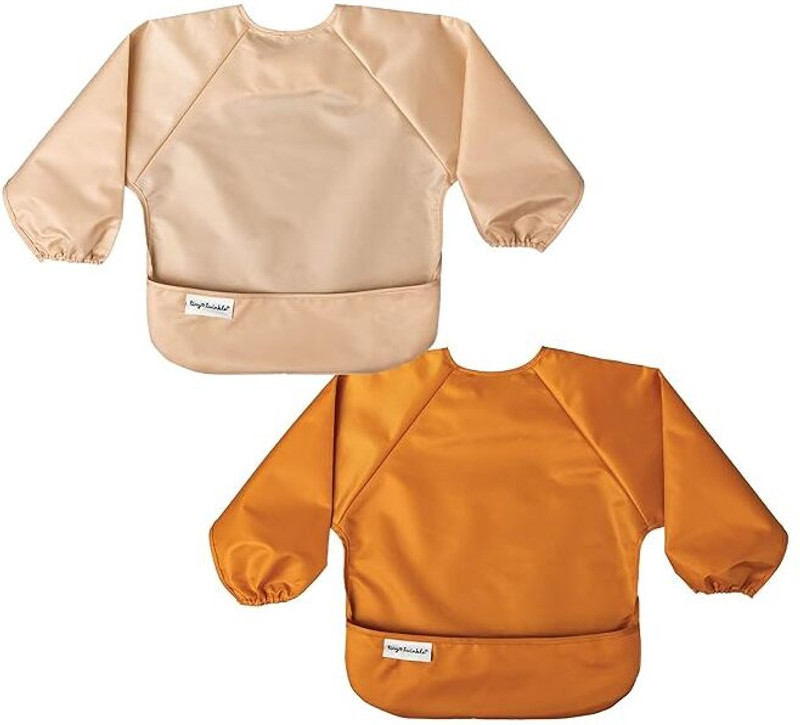 Tiny Twinkle Stain Resistant Full Sleeve Bib Washable Zipper Long Bib (2-4 Years) Pack of 2(Sand Cinnamon)