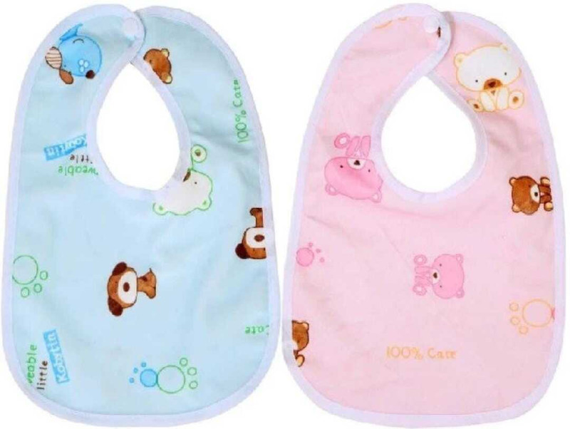 Bouncing Bliss Fast Dry, Waterproof, SuperSoft Cotton Stylish Velcro bibs for babies-PACK OF2(Multicolor)