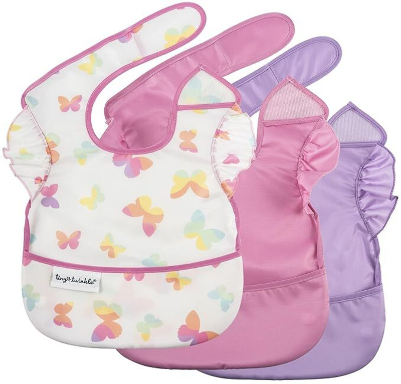 Tiny Twinkle Stain Resistant Bibs Waterproof, Ideal for Travel Baby Food Bibs (Pack of 3)(Butterflies)