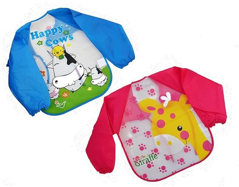 Aabhir Traders Waterproof,WashableBaby Bibs Full-Sleeve Children FeedingApron (Pack Of 2)(Multicolor)