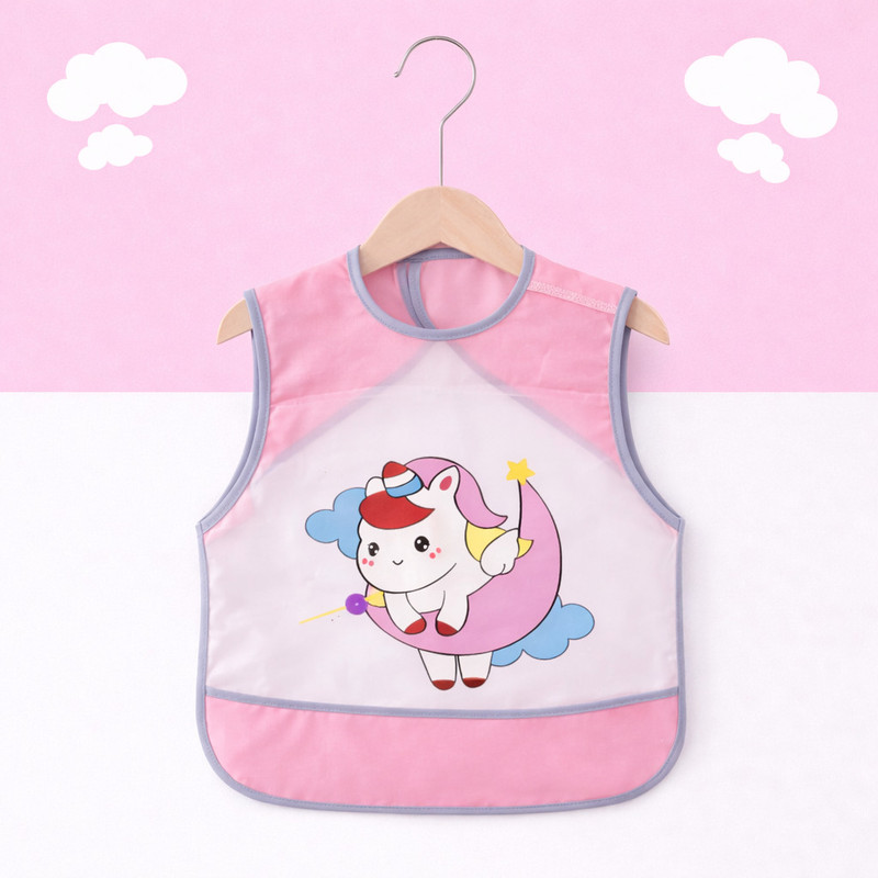 KIDYRA Baby Feeding Bib Waterproof with Pocket | Sleeveless Apron (Pack of 1)(Pink, Grey)