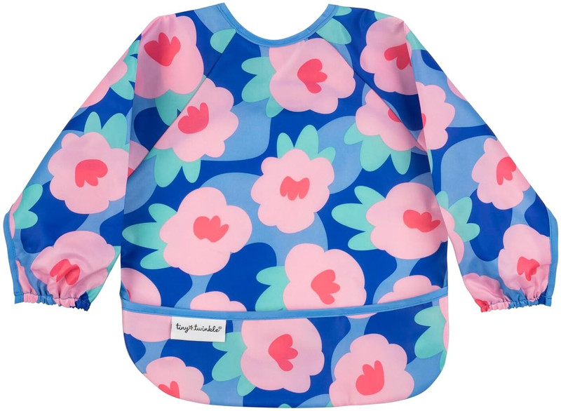 Tiny Twinkle Baby Bib Waterproof Long Sleeve Machine Washable Small 6-24 Months(Floral Blue)