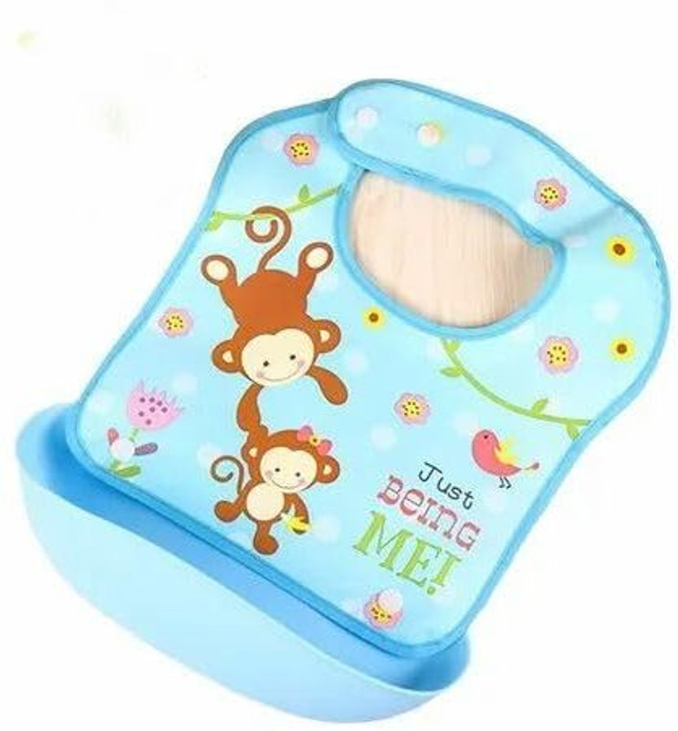 PAYMANA Cute Cartoon Printing Waterproof Silicone Baby Bib for Feeding & Weaning Babies(Light Blue)