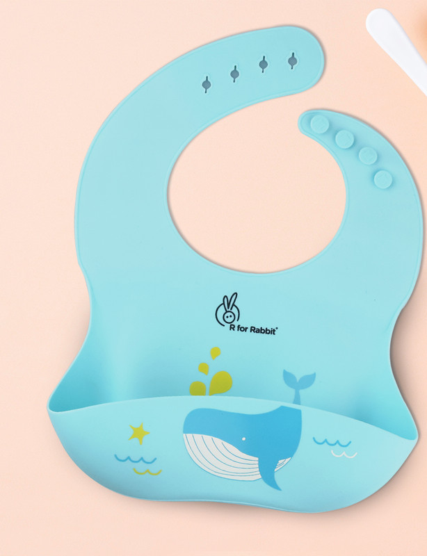 R for Rabbit Waterproof & Easy to Clean Baby Bibs/Aprons with Built-in Food Pocket(Lake Blue)